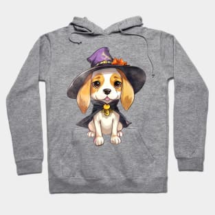 Watercolor Beagle Dog in Witch Hat Hoodie